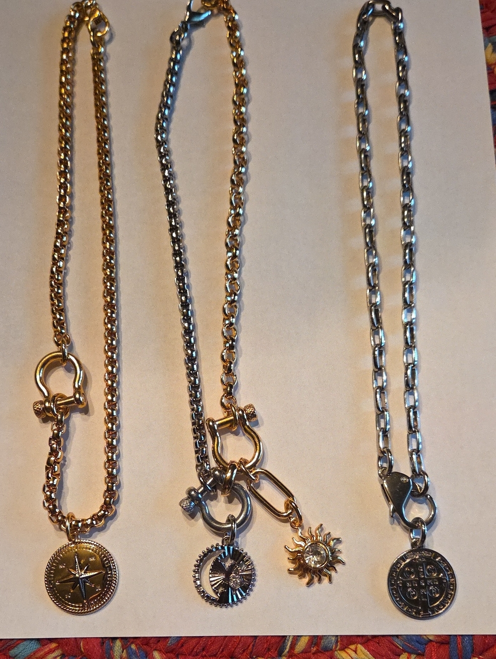 Mixed Gold & Silver Compass and Sun Charm Necklace Set - Women Jewelry